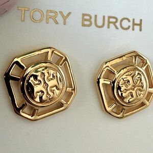 Tory Burch Polished Gold Octagonal Logo Studs